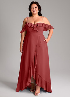 Azazie Lyra Bridesmaid Dresses Rust A-Line Chiffon Convertible Dress image16