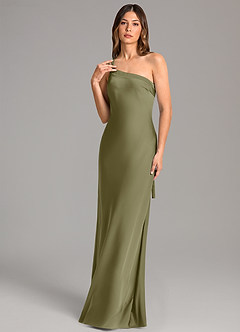 Azazie Monroe Jurken voor bruidsmeisjes Jurk van Stretch Satijn met Zeemeermin One-Shoulder Pistache image1