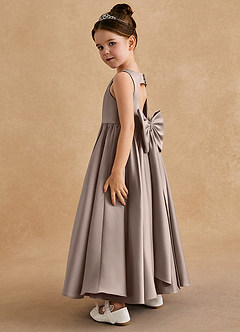 Azazie Bettie Flower Girl Dresses Taupe A-Line Bow Matte Satin Dress image3