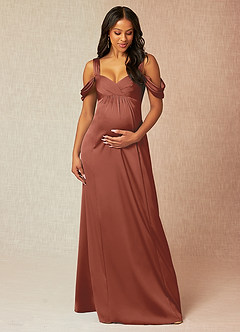 Azazie Rhea Maternity Bridesmaid Dresses A-Line Off-The-Shouler Pleated Stretch Satin Floor-Length Dress image1