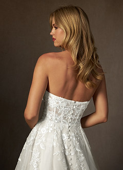 Azazie Keri Wedding Dresses Diamond White Ball-Gown Strapless Lace Dress image9