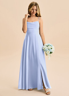 Azazie Bear Junior A-linja Pliseerattu Sifonki Lattian pituus Nuorempi morsiusneito Pukeutua image3