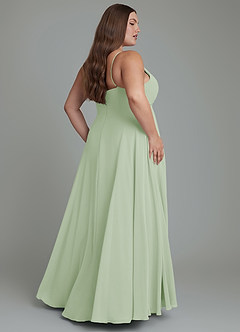 Azazie Amani Bridesmaid Dresses Dusty Sage A-Line Pleated Chiffon Dress image2