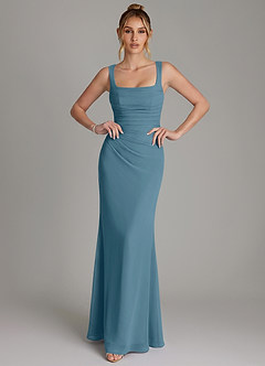 Azazie Agustina Brautjungfernkleider Meerjungfrau-Linie Korsett Chiffon Kleid Bermudablau image3