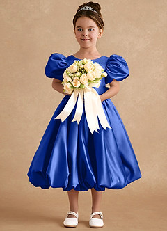 Azazie Jellybean Blumenmädchenkleider Ballkleid Gestreift Matte Satin Kleid Königsblau image3