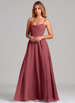 Azazie Elle Bridesmaid Dresses Merlot A-Line Pleated Chiffon Dress image4
