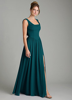 Azazie Novi Bridesmaid Dresses Pine A-Line Pleated Chiffon Dress image3