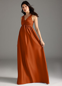 Azazie Yetta Maternity Bridesmaid Dresses A-Line Pleated Stretch Satin Floor-Length Dress image6