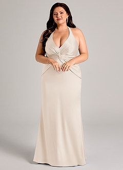 Azazie Valerie Robes de demoiselle d'honneur Robe Sirène en Satin extensible Plissée Albâtre Blanc image9