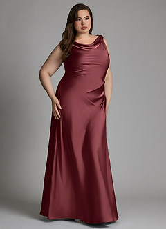 Azazie Nerine Bridesmaid Dresses Merlot A-Line Pleated Stretch Satin Dress image9