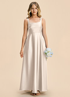 Azazie Azaria Junior White Alabaster A-Line Pleated Stretch Satin Dress image3