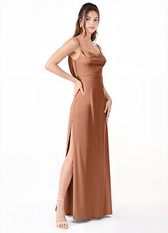 Azazie Alaija Bridesmaid Dresses Bronzer Mermaid Side Slit Stretch Satin Dress image3