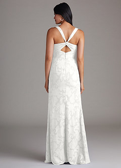 Azazie Mero Bridesmaid Dresses White Sheath Pleated Floral Burnout Dress image9
