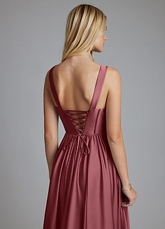 Azazie Delmie Robes de demoiselle d'honneur Robe Trapèze en Satin extensible Corset Rose Du Désert image3
