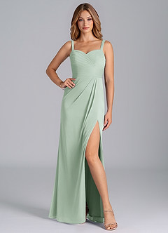 Azazie Micky Bridesmaid Dresses Agave A-Line Pleated Mesh Dress image3