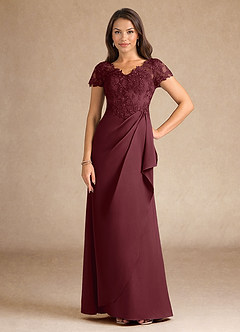 Azazie Santa Ana Kleider für die Brautmutter A-Linie Spitze Stretch-Satin Kleid Cabernetrot image1
