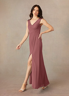 Azazie Andi Mother of the Bride Dresses Desert Rose A-Line Pleated Mesh Dress image2