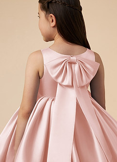 Azazie Bo Peep Flower Girl Dresses Blushing Pink A-Line Bow Matte Satin Dress image5