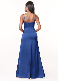 Azazie Maci Bridesmaid Dresses Royal Blue A-Line V-Neck Pleated Stretch Satin Dress image2