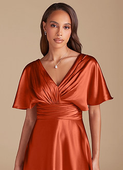 Azazie Pamela Brautjungfernkleider A-Linie Plissee Metallischer Satin Kleid Paprika image1