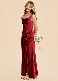 Azazie Rosalia Junior Scarlet Sheath Pleated Stretch Satin Dress image4