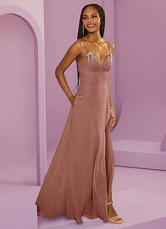 Barbie ♥ Azazie Jurken voor bruidsmeisjes Jurk van Chiffon met A-Lijn met Zakken Ceder Roos image4