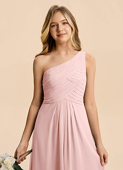 Azazie Emmie Junior Powder Pink A-Line Pleated Chiffon Dress image6