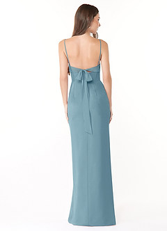 Azazie Mai Robes de demoiselle d'honneur Robe Fourreau en Mousseline de soie Plissée Bleu Maussade image2