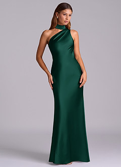 Azazie Seona Bridesmaid Dresses Emerald Mermaid One Shoulder Stretch Satin Dress image7