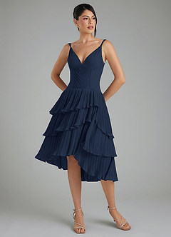 Azazie Rosa Bridesmaid Dresses Dark Navy A-Line Pleated Chiffon Dress image5