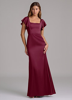 Azazie Elkie Brautjungfernkleider Meerjungfrau-Linie Rechteckiger Ausschnitt Stretch-Satin Kleid Maulbeerrot image1