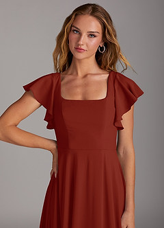 Azazie Bondi Robes de demoiselle d'honneur Robe Trapèze en Mousseline extensible Fente Latérale Rouille image6