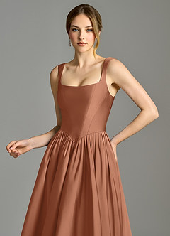 Azazie Verina Jurken voor bruidsmeisjes Jurk van Stretch Satijn met A-Lijn Geplooid Bronzeertint image2