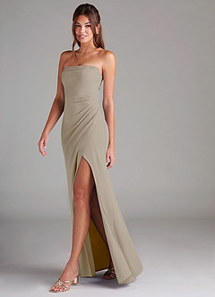 Azazie Leonis Bridesmaid Dresses Taupe Sheath Strapless Stretch Crepe Convertible Dress image7