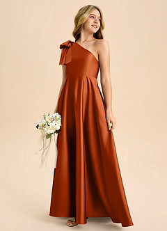 Azazie Penguin Junior Abito A-Line in Raso Elasticizzato Fiocco Arancia Bruciata image6