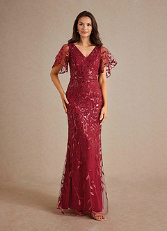 Azazie Milan Mother of the Bride Dresses Cabernet Sheath Sequins Dress image1