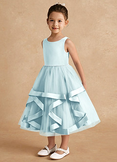 Azazie Posy Flower Girl Dresses Sea Glass A-Line Beaded Tulle Dress image3