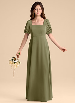 Azazie Briar Junior Pistachio A-Line Bow Stretch Satin Dress image5