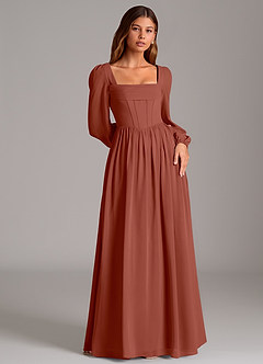 Azazie Maree Bridesmaid Dresses Auburn A-Line Corset Chiffon Dress image4
