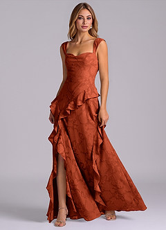 Azazie Sloane Bridesmaid Dresses Auburn A-Line Sweetheart Neckline Floral Burnout Dress image3