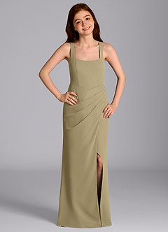 Azazie Mero Junior Moss Green Mermaid Pleated Chiffon Dress image3