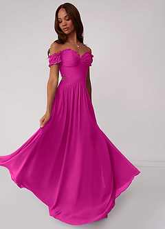 Barbie ♥ Azazie Bridesmaid Dresses Fuchsia A-Line Off the Shoulder Chiffon Convertible Dress image2