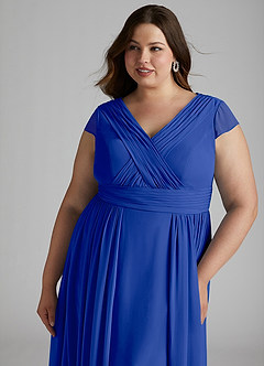 Azazie Organa Bridesmaid Dresses Royal Blue A-Line Pleated Chiffon Dress image10