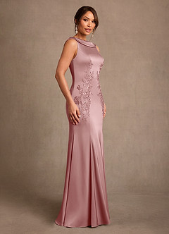 Azazie Franny Mother of the Bride Dresses Dusty Rose Sheath Lace Stretch Satin Dress image3