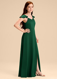 Azazie Everett Junior A라인 절하다 스트레치 새틴 플로어 길이 주니어 신부 들러리 드레스 image3