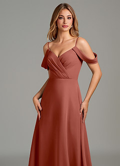 Azazie Julianne Bridesmaid Dresses Auburn A-Line Off the Shoulder Chiffon Dress image2