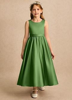 Azazie Karlie Flower Girl Dresses Basil A-Line Pleated Matte Satin Dress image5