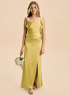 Azazie Jessamine Junior Canary A-Line Ruched Stretch Satin Dress image1