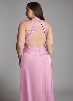 Azazie Gracelynn Bridesmaid Dresses Candy Pink Sheath Pleated Stretch Satin Dress image8
