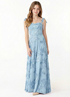 Azazie Rosey Junior Formal Klä av A-Line i Blommig applikationsnät Älskling Halsringning image4